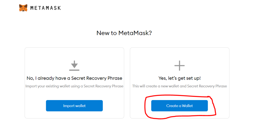 MetaMask asking whether to import an existing wallet or create a new one