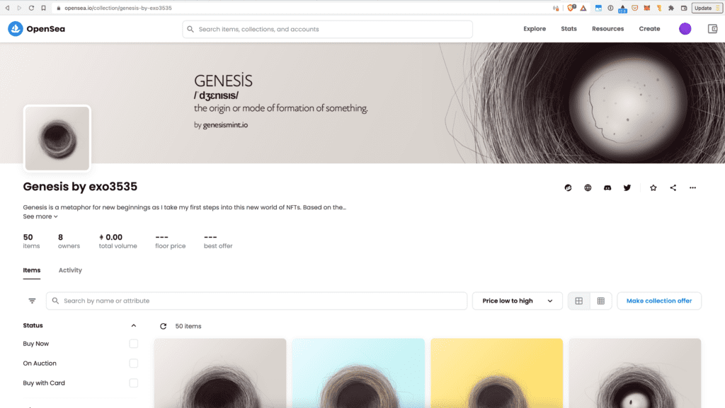 The Genesis collection page on Opensea