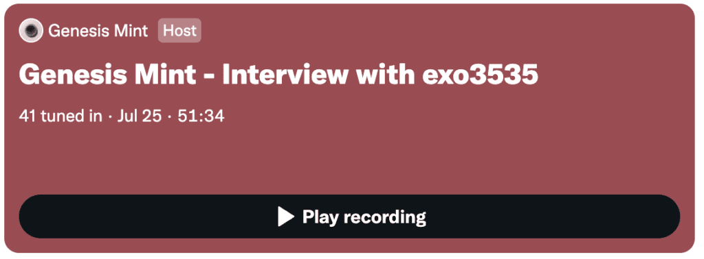 Screenshot of the exo3535 Twitter Space