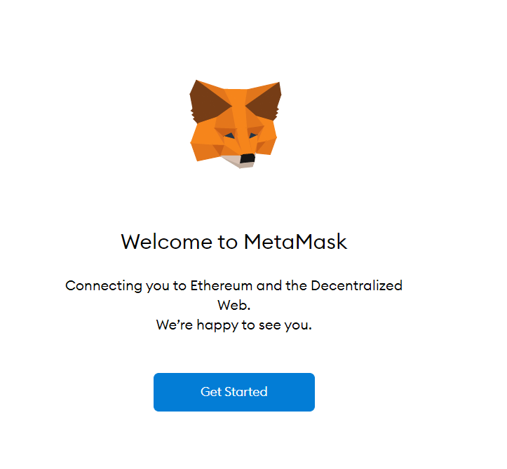 The MetaMask welcome screen shown after installation